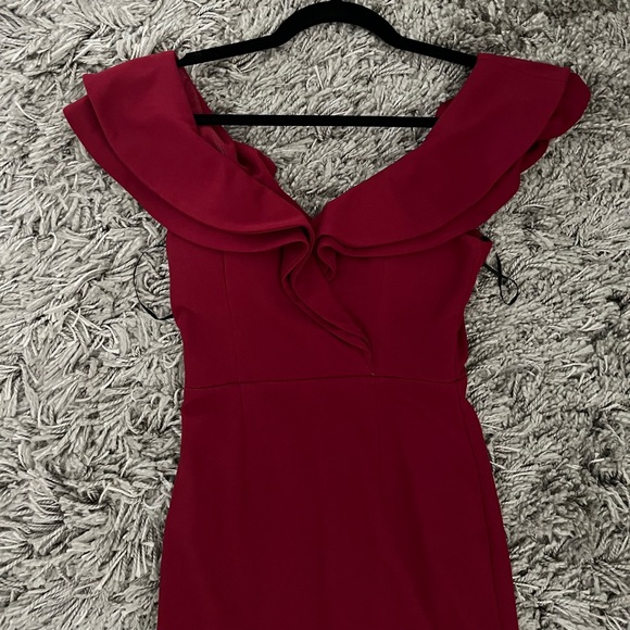 Red Ruffle Hi-Low Midi Bodycon Dress, XS - Picture 5 of 10